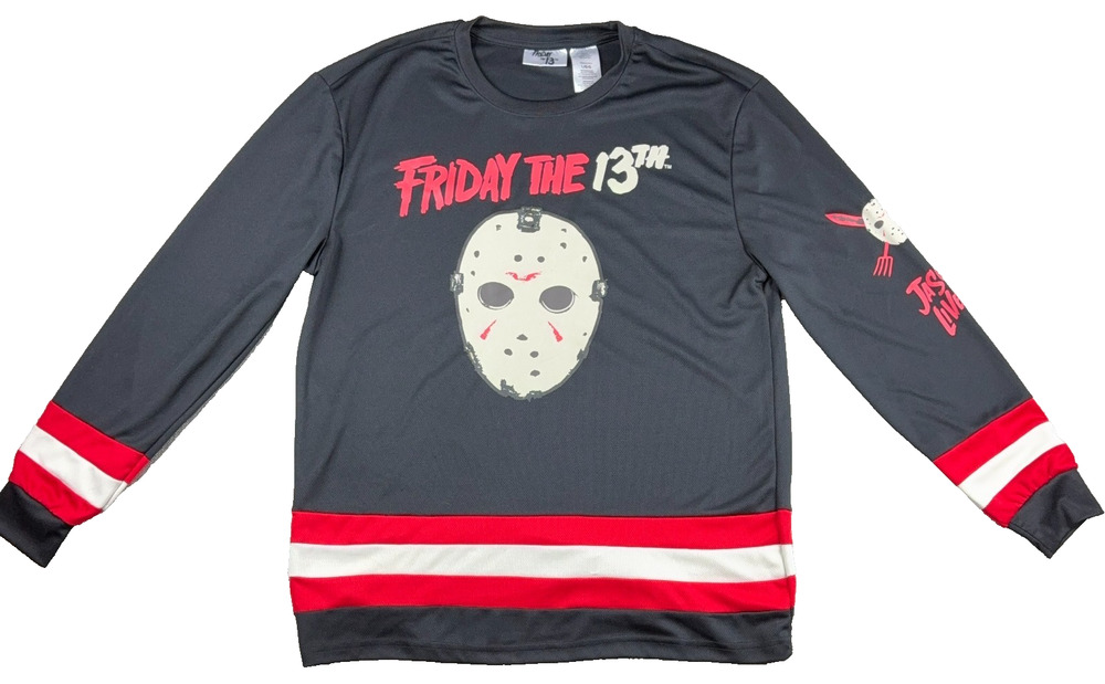 Friday the 13th Jason Voorhees Hockey Jersey Shirt Mens L Black Red Horror